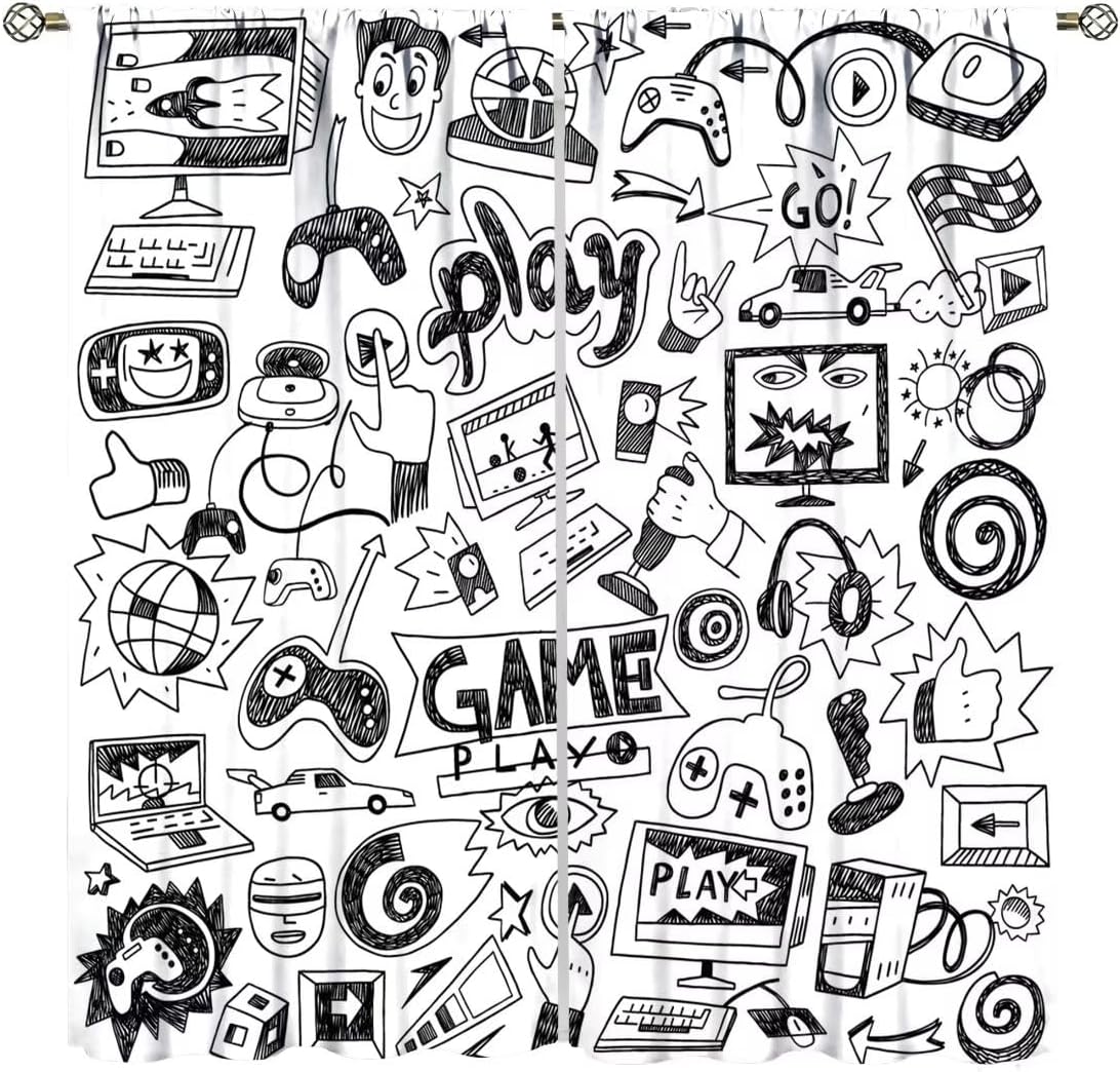 Retro Gaming Youtube - Gaming-Videospiele-Vorhang-Dekoration für Gamer-Zimmer, Fensterjalousien im Retro-Arcade-Comic-Stil